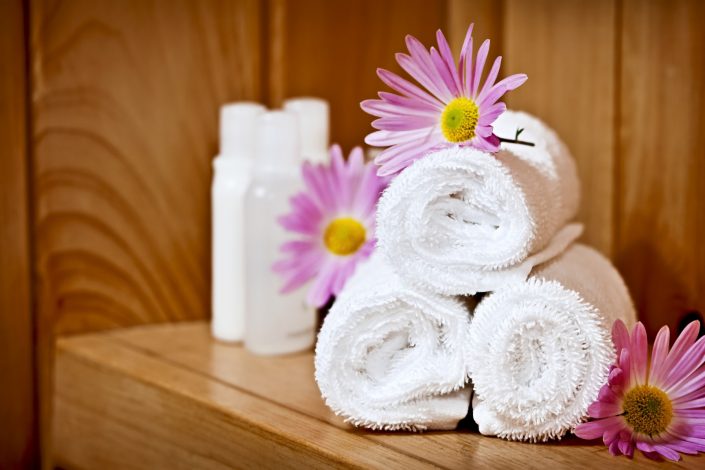 White rolled up spa towels